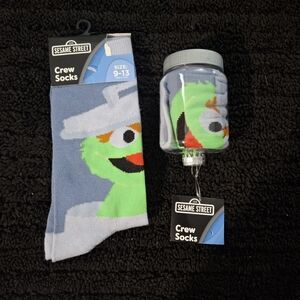Sesame Street Green and Blue Character Crew Socks
